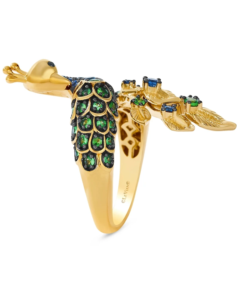 Le Vian Tsavorite (1-1/6 ct. t.w.), Sapphire (5/8 ct. t.w.) & Black Diamond Accent Peacock Statement Ring in 14k Gold
