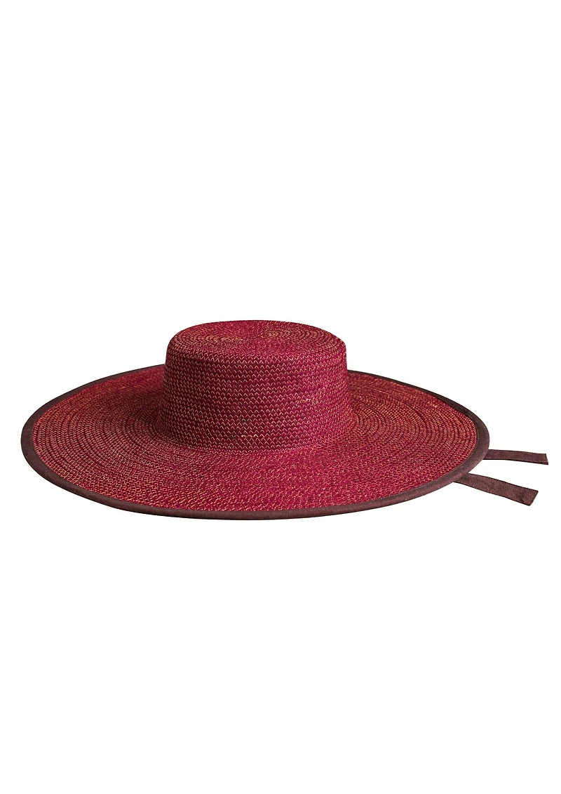 Brunna.co Lolo Wide-brim Jute Boater Hat in Burgundy