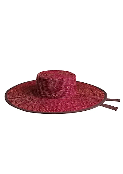 Brunna.co Lolo Wide-brim Jute Boater Hat in Burgundy
