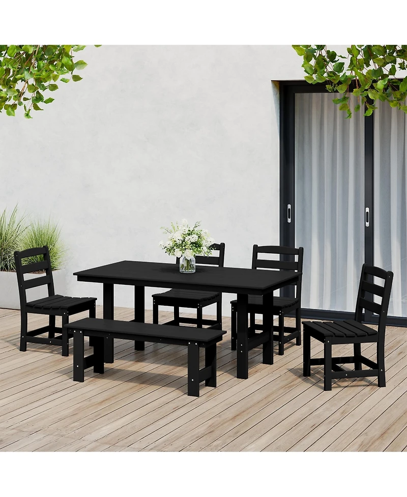 6-Piece Outdoor Hdpe Rectangular Patio Dining Table Set with Bench