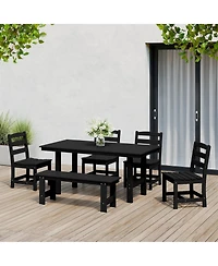 6-Piece Outdoor Hdpe Rectangular Patio Dining Table Set with Bench