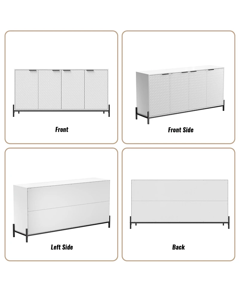 Modern Storage Cabinet with Adjustable Shelves, 65IN Accent Cabinet with 4 Doors, Decorative Cabinets for Living Room, Kitchen, Office