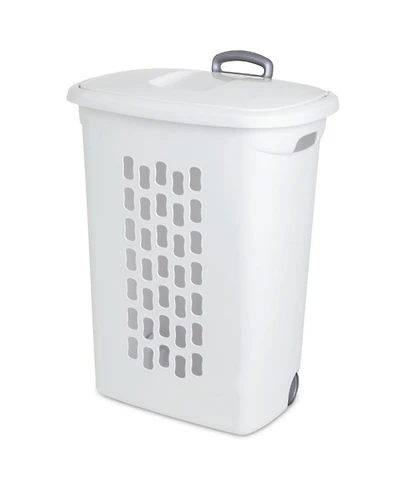 Sterilite White Laundry Hamper With Lift-Top, Wheels, And Pull Handle, 6 Pack