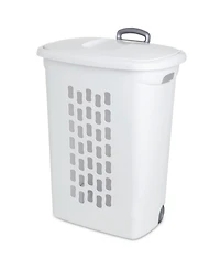 Sterilite White Laundry Hamper With Lift-Top, Wheels, And Pull Handle, 6 Pack