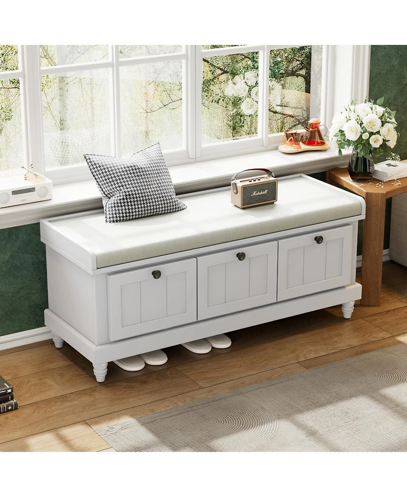 Streamdale Classic Storage Bench with Cushioned Seat and Three Drawers for Entryway and Living Room (Light Gray)
