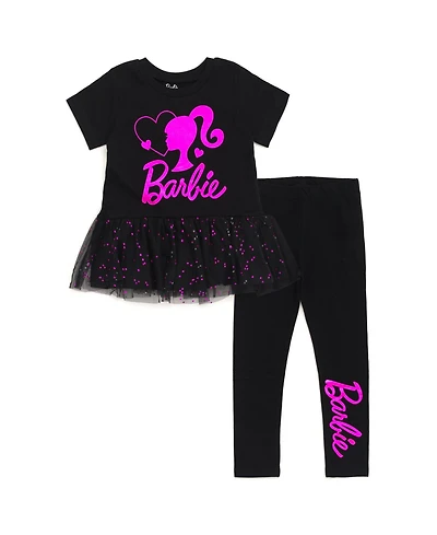 Barbie Girls Metallic Print Peplum T-Shirt and Pants