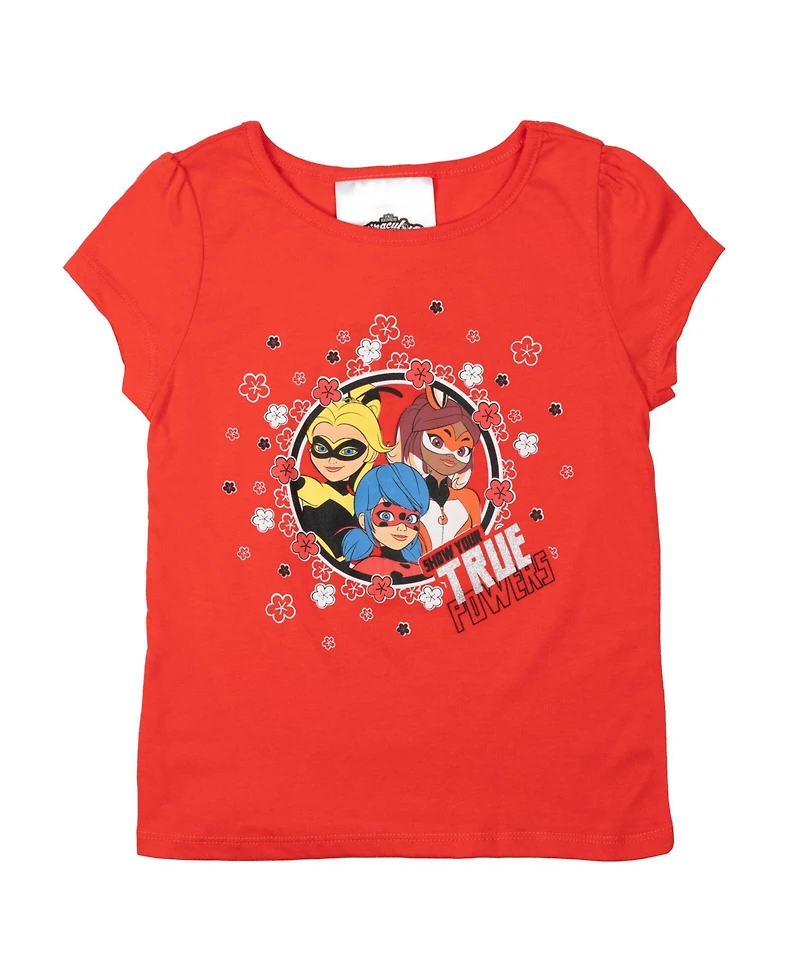Miraculous Girls Ladybug Rena Rouge Queen Bee T-Shirt, Skirt and Satin Headband 3 Piece Outfit Set to