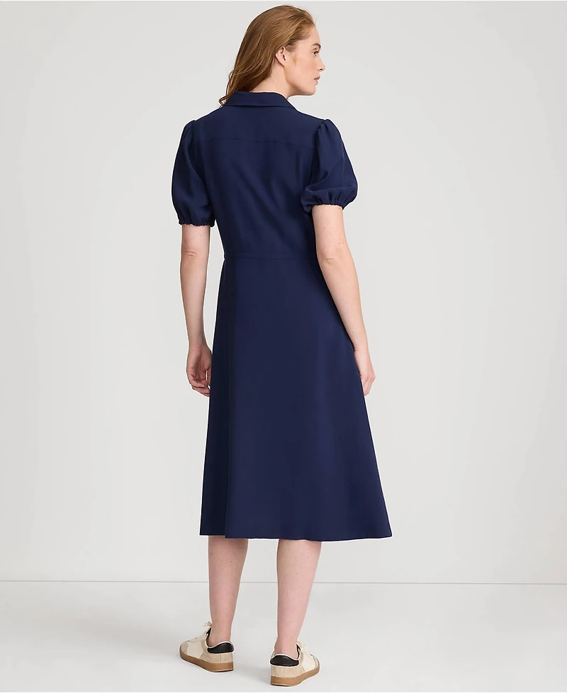 Lands' End Women's Twill Button Front Fluid Short Sleeve Dress