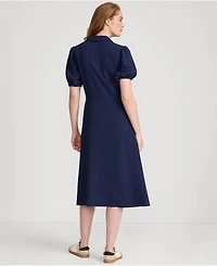 Lands' End Women's Twill Button Front Fluid Short Sleeve Dress