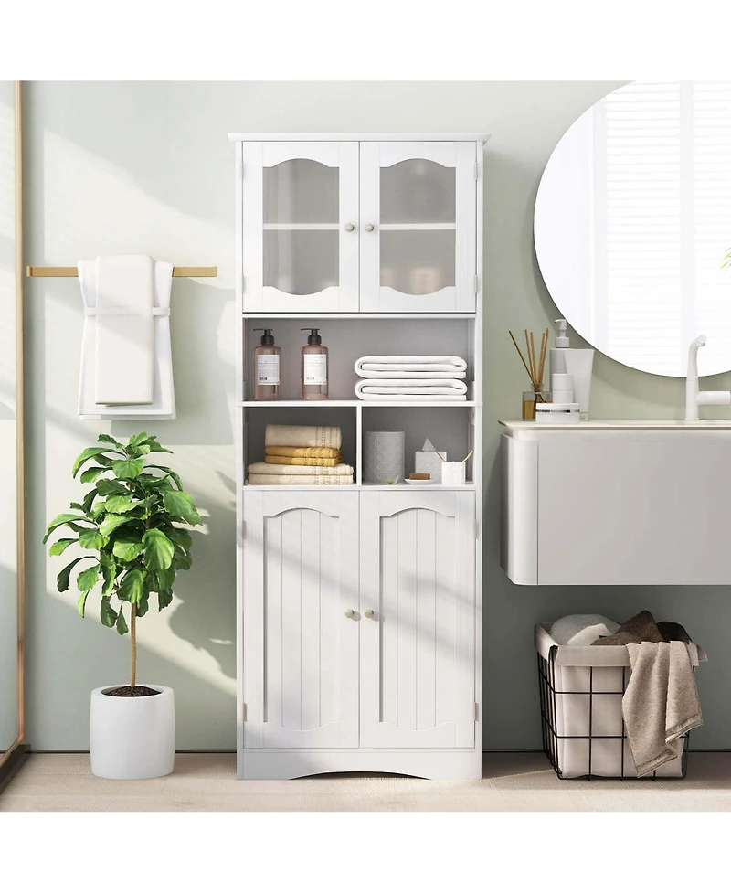 58.5" Tall Bathroom Storage Cabinet Freestanding Linen Cabinet with Shelves