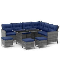 Gymax Set of 7 Dining Furniture Set Pe Rattan Sectional Sofa Set Patio