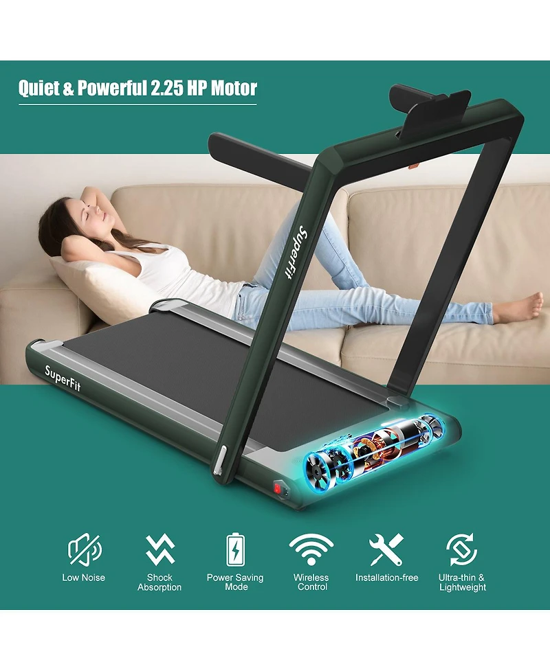 Gymax 2 1 Folding Treadmill 2.25HP Running Machine w/ Dual Display