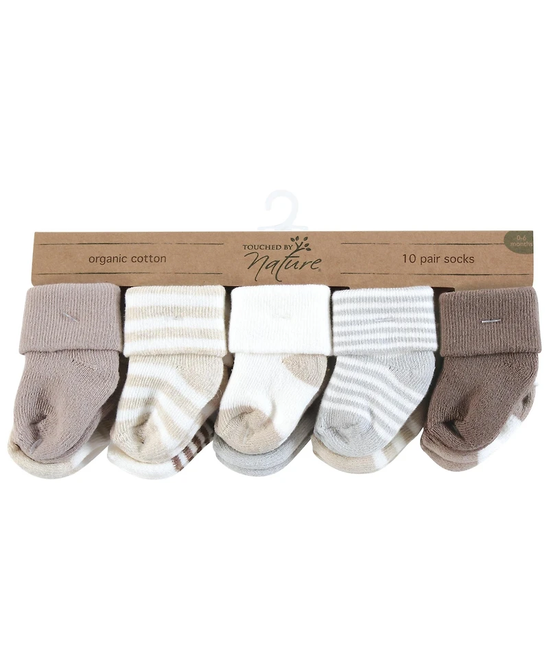 Touched by Nature Baby Boys Unisex Organic Cotton Socks, Neutral Stripes