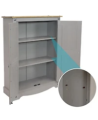 2-Door, 2-Shelf Accent Cupboard - Solid Pine - Gray - 43" H