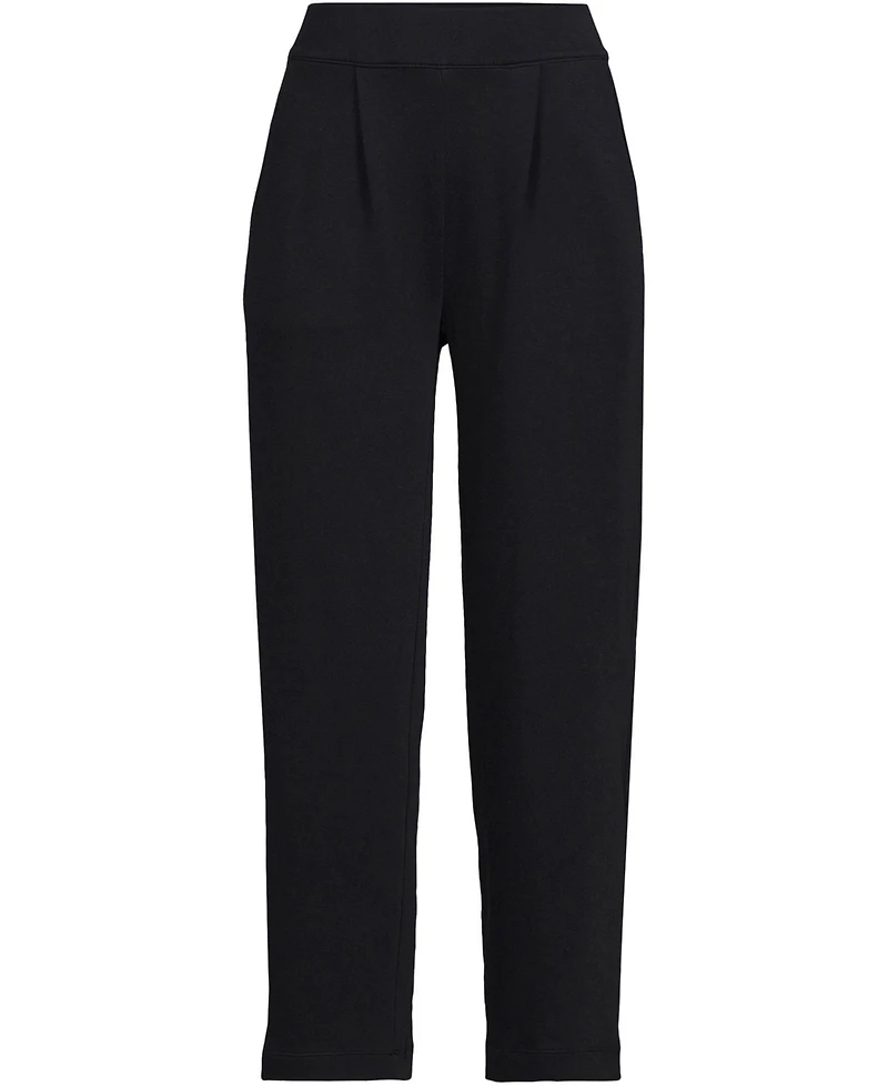 Lands' End Women's Sport Knit High Rise Pleated Straight Leg Crop Pants