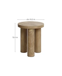 LuxenHome Oak Finish Manufactured Wood Round Side Table with 3 Pillar Legs