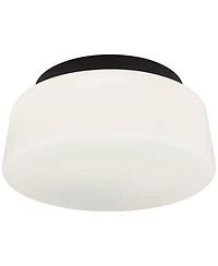 Possini Euro Design Buckley 13" Modern Flush-Mount Ceiling Light Fixture Kitchen Foyer Hallway Drum Round Black Finish White Glass