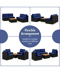Gymax 5 Piece Outdoor Furniture Set w/ Seat & Back Cushions Acacia Wood Tabletop
