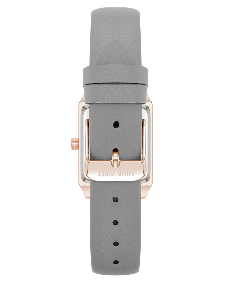 Nine West Women's Quartz Rectangular Rose Gold-Tone and Polyurethane Leather Band Watch