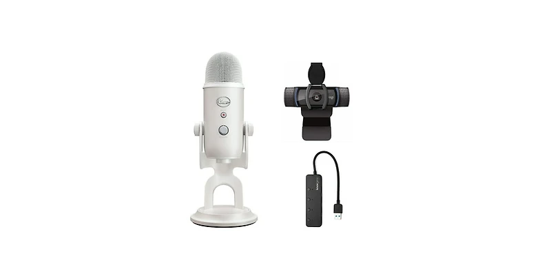 Blue Microphone Yeti Usb Microphone (White Mist) with Webcam and 4-Port Usb Hub