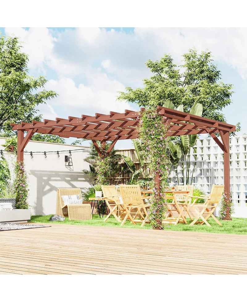 Outsunny 11' x 12.5' Outdoor Wood Pergola with Grape Trellis