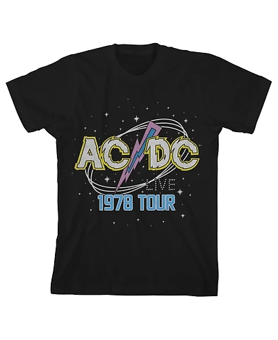 Ac/Dc Boys Acdc 1978 World Tour Pop Art Logo Crew Neck Short Sleeve Black T-shirt-Small