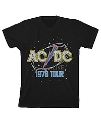 Ac/Dc Boys Acdc 1978 World Tour Pop Art Logo Crew Neck Short Sleeve Black T-shirt-Small