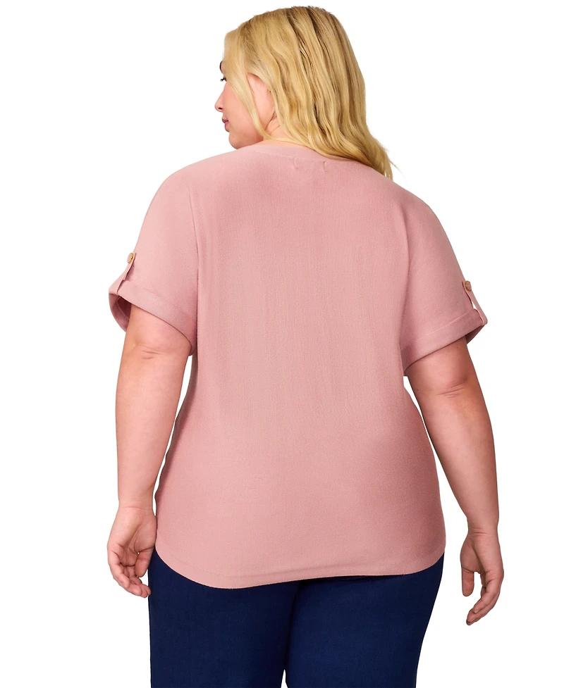 Melissa Paige Plus Roll-Tab Dolman-Sleeve Sweater