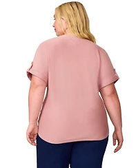 Melissa Paige Plus Roll-Tab Dolman-Sleeve Sweater