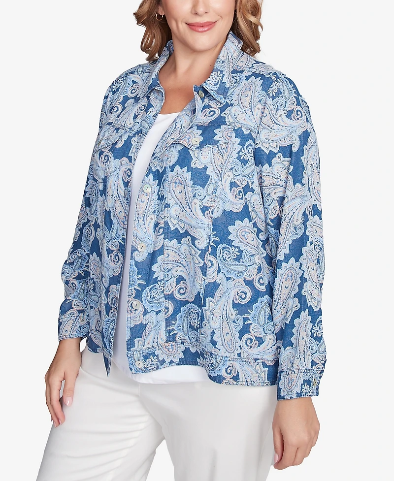 Ruby Rd. Plus Baroque Paisley Soft Button Collared Jacket