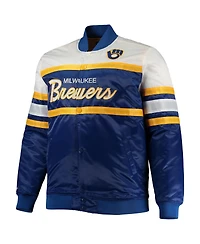 Men's Mitchell & Ness Royal, Gold Milwaukee Brewers Big and Tall Coaches Satin Full-Snap Jacket