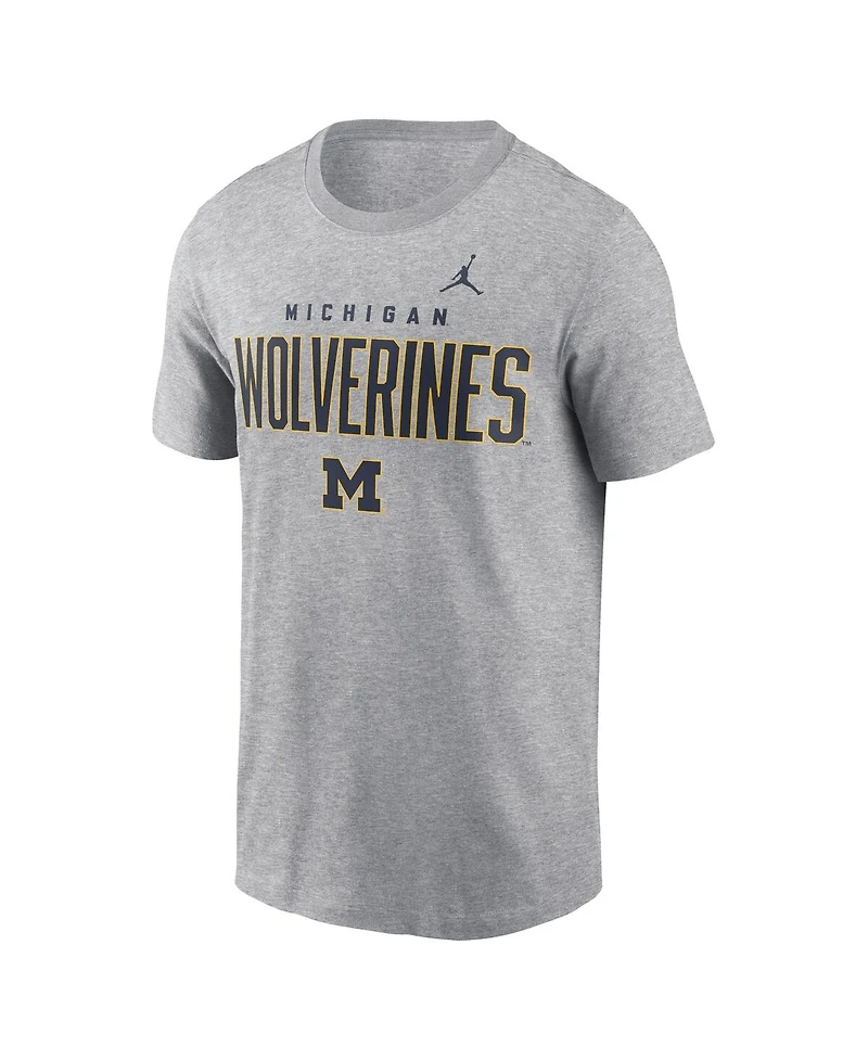 Jordan Men's Heather Gray Michigan Wolverines Campus 2-Hit Primary Mascot T-Shirt