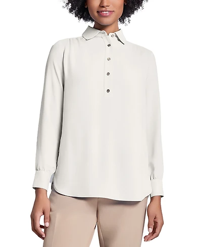 Long Sleeve Shirttail Side Button Popover Tunic