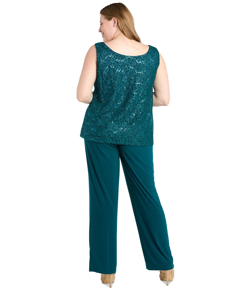 R & M Richards Plus 3-Pc. Embellished Jacket, Tank Pants Set