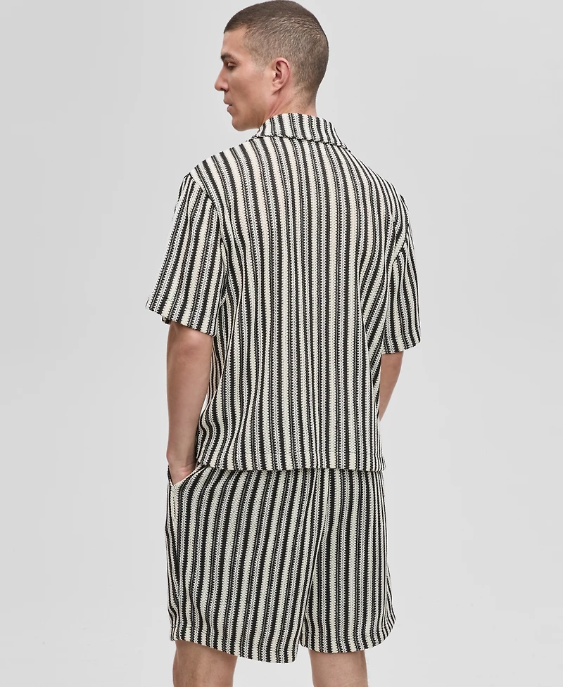 Mode of One Men's Vertical-Stripe Camp Collar Shirt, Exclusively at Macy's