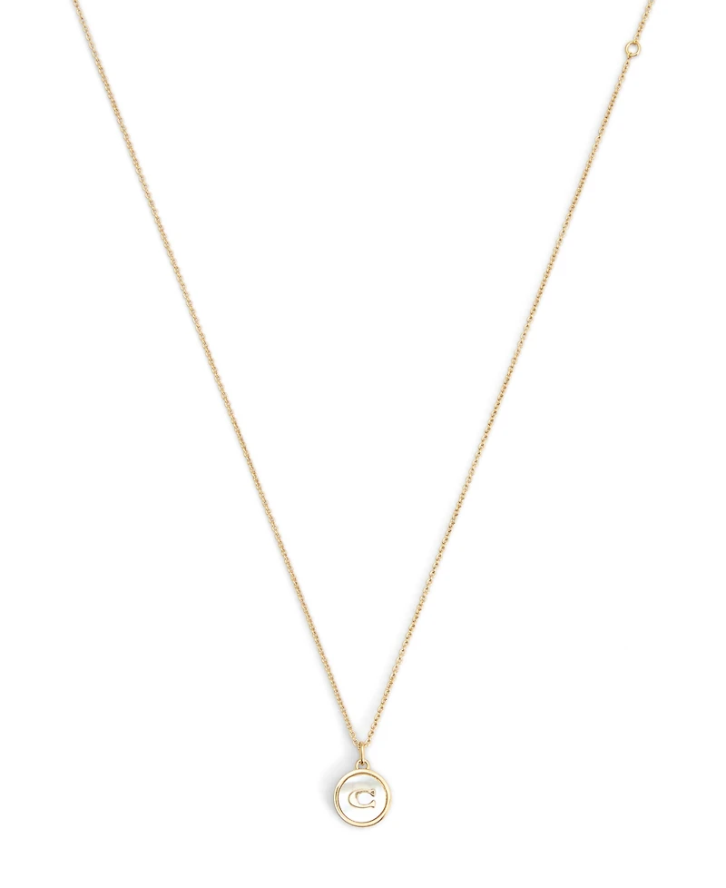 Coach Signature Mother of Pearl Coin Pendant Necklace