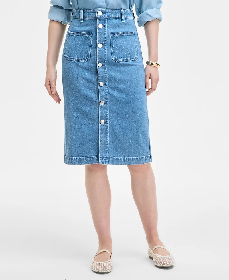 On 34th Women's Patch-Pocket Denim Midi Skirt, Exclusively at Macy's