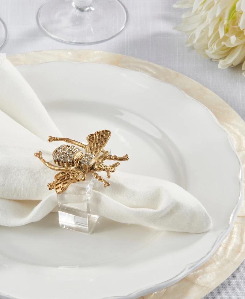 Saro Lifestyle Buzzing Bee Beaded Napkin Ring, Set of 4
