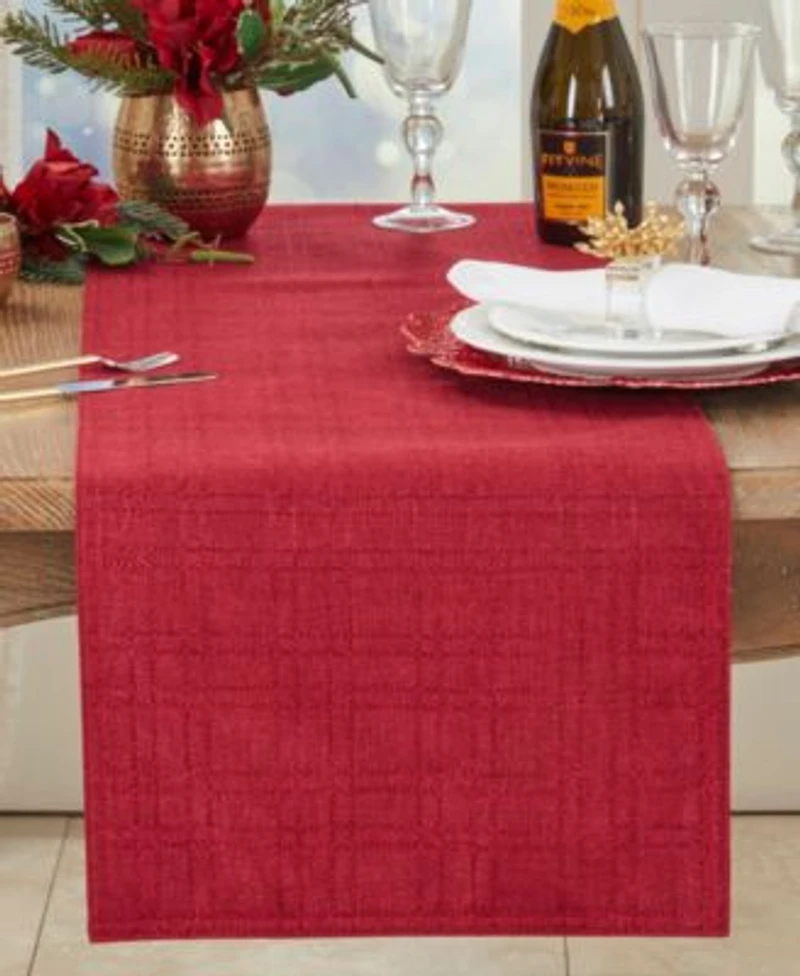 Saro Lifestyle Classic Stitched Plaid Table Runner Collection