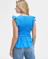 On 34th Women's Flutter-Sleeve Smocked Peplum Top, Exclusively at Macy's