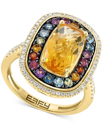 Effy Multi-Gemstone (3-5/8 ct. t.w.) & Diamond (1/3 ct. t.w.) Halo Ring in 14k Gold
