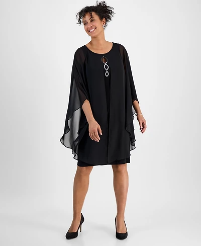 Connected Women's Embellished Keyhole Chiffon Overlay Sheath Dress