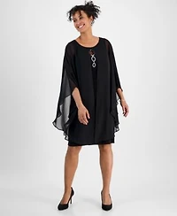 Connected Womens Embellished Keyhole Chiffon Overlay Sheath Dress