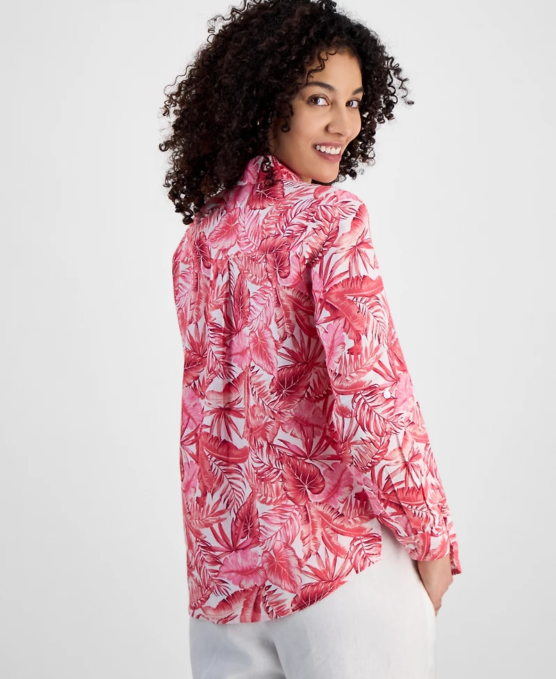 Charter Club Petite 100% Linen Printed Button-Front Shirt, Exclusively at Macy's