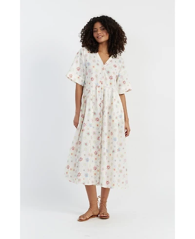 Chinti and Parker Women's & Linen-Cotton Etoile V-Neck Sundress