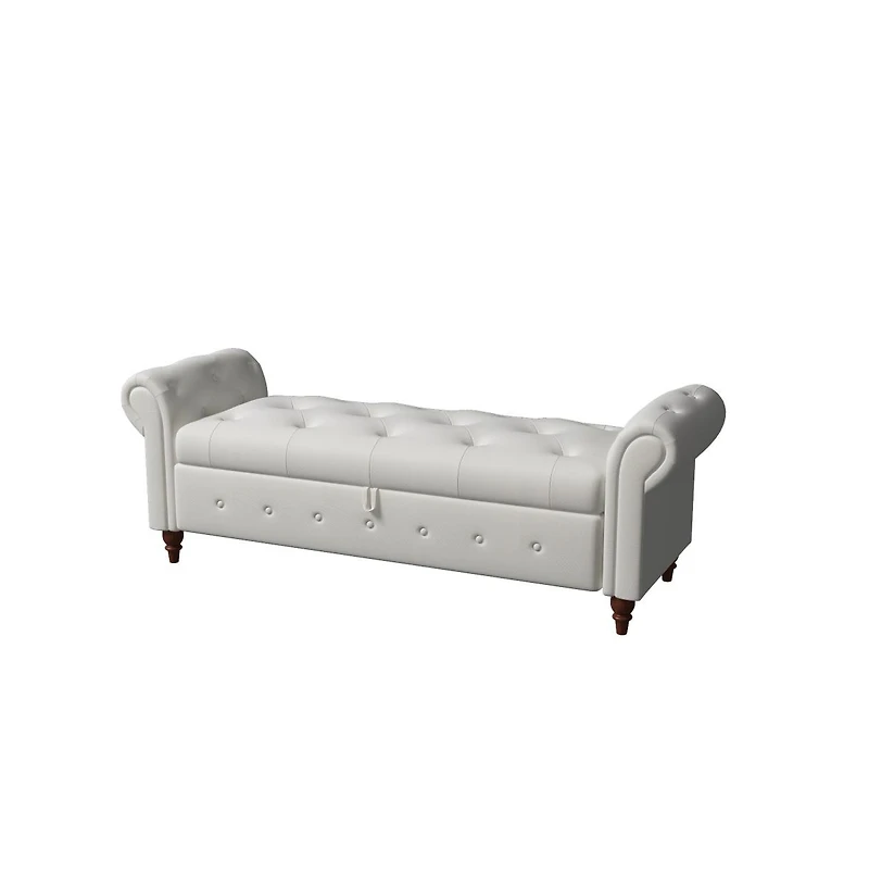 63 Inch Upholstered Storage Bench with Rolled Arms, Tufted Ottoman Large Hidden Compartment-The Pop Home