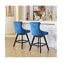Swivel Velvet Counter Stools with Tufted Back, Nailhead Trim & Wooden Legs, Set of 2-The Pop Home
