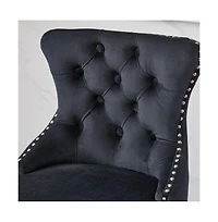 Swivel Velvet Counter Stools with Tufted Back, Nailhead Trim & Wooden Legs, Set of 2-The Pop Home