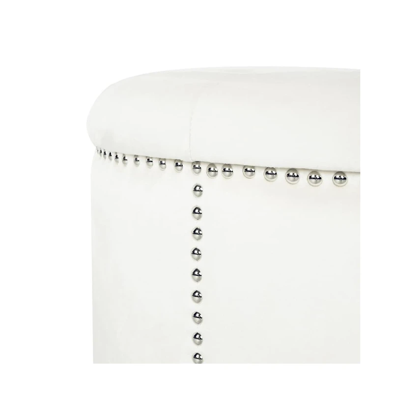 Round Velvet Tufted Ottoman, Upholstered Footrest with Button-Tufted Design & Studded Trim-The Pop Home
