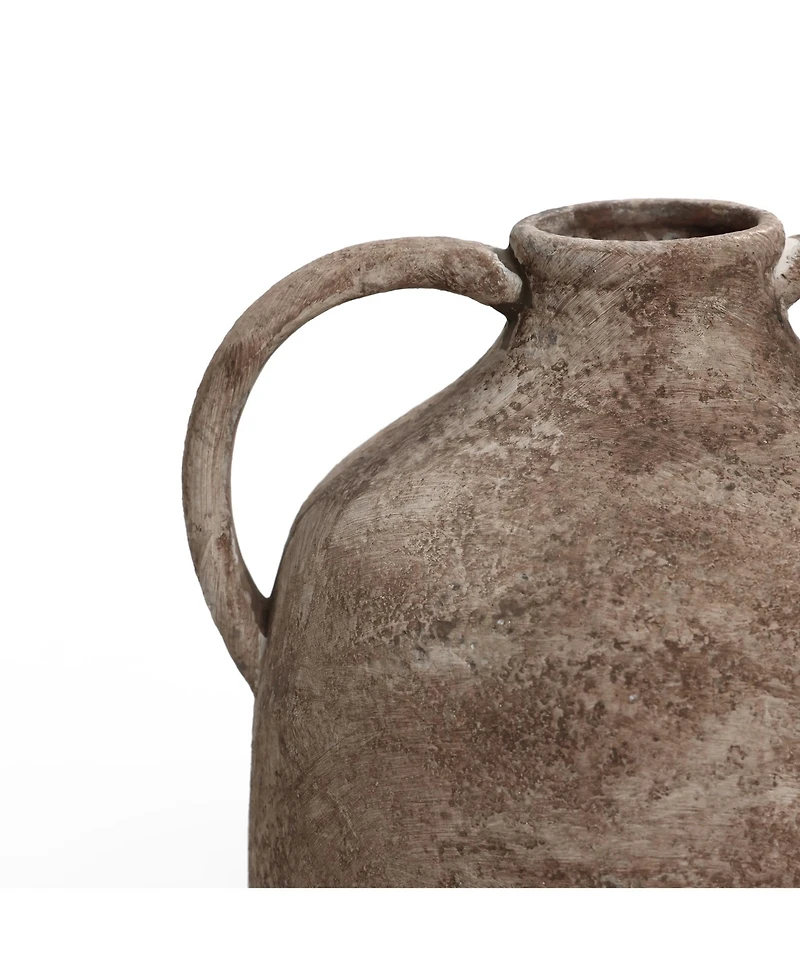 LuxenHome Marble Brown Ceramic 11.5-Inch Tall Jug Vase with Handles